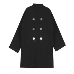 Woman Knitted Button Elegant Black White Stand Collar Long Sleeve Flare Knee Length Autumn Winter Dress D0810 210514