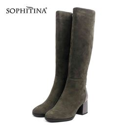SOPHITINA Fashion Women's Boots High Quality Kid Suede Comfortable Round Toe Square Heel Special Shoes Solis Boots SC429 210513