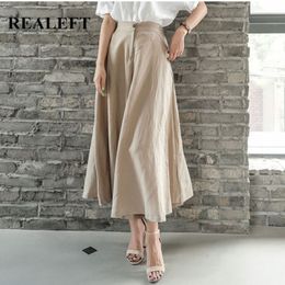 Cotton and Linen Women's Pants Vintage High Waist Wide Leg Trousers Chic Loose Ankle-lengh Pant Female Pocket 210428