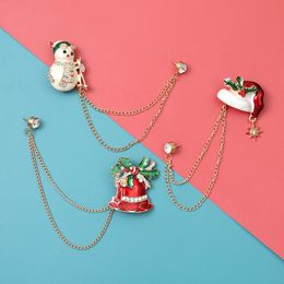 Pins, Brooches 5 Styles Santa's Sceptre Crystal Santa Hat Sock With Chain Lapel Pin Snowman Bells Jewellery Happy Year Gift For Kids