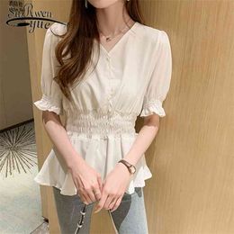 Summer Women Tops and Blouses Korean Style All-match Short-Sleeve Chiffon Shirt White Clothes Blusas 8971 50 210521