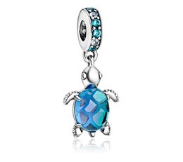 Fit Pandora Charm Bracelet European Silver Charms Beads Blue Turtle Crystal Pendant DIY Snake Chain For Women Bangle Necklace Jewellery