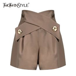 TWOTWINSTYLE Elegant Patchwork Women Shorts High Waist Asymmteircal Hit Colour Loose Short Pants For Female Clothes Fashion 210719