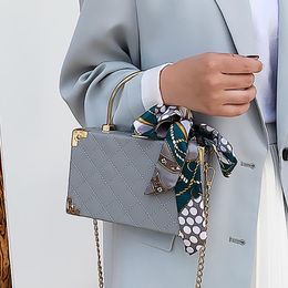 Evening Bags Womens Clutch 2021 Crossbody Small Chain Bag Fashion Silk Scarf One Shoulder Messenger Box Square PU Wallets