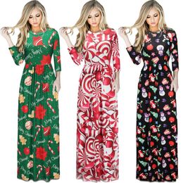 Winter Christmas Dresses Women Tree Candy Print Elegant High Waist Party Maxi Dress Casual O Neck Long Sleeve Vestidos