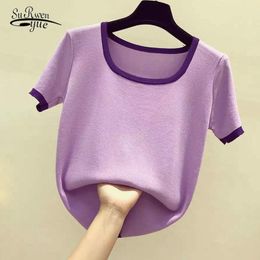 Korean Cotton T-shirt Summer Elegant Women Square Collar Short Sleeve Shirt Causal Vintage Shirts Ladies Tops 9593 210521