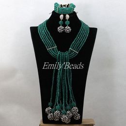 Earrings & Necklace 2021 Splendid Teal Green Woman Gift Jewellery Set African Costume Nigerian Wedding Party Beads Crystal AIJ868