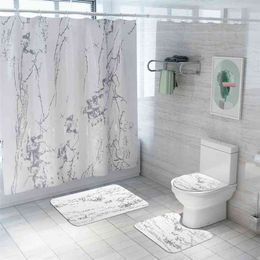 4Pcs/Set New Marble Print Shower Curtain Toilet Carpet Bathroom Anti-Slip Mats Partition Curtain Home Decoration Supplies 210402