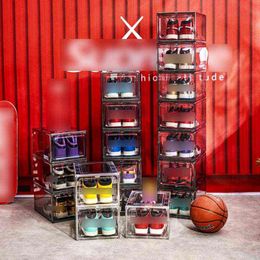 Transparent Shoes Boxes Magnetic Side Opening Basketball Thickened Stackable Organiser Box for Home