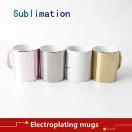 11oz Sublimation plating mug Nordic ins retro brass 4 colors colorful silver gold coffee Ceramic mug DIY gift Thermal Coffe Mugs RRA11906