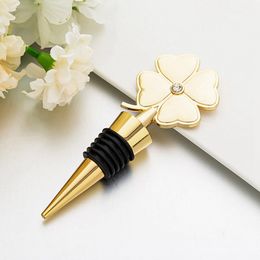 Lucky Clover Wine Bottle Stopper Four Leaf Clover Red Wine Metal Stoppers Wedding Favor Birthday Gift CYZ3104-2
