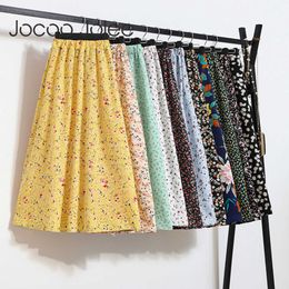 Jocoo Jolee Women Summer Casual Vintage Floral Printing Pleated Elegant High Waist Long Skirt A-Line Party Club Elastic Waist 210619