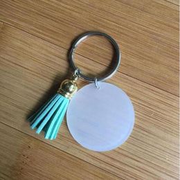 Fashion Keychain 4CM Blank Disc With 3CM Suede Tassel Vinyl Keyring Available Monogrammed Clear Acrylic Key Chain Pendant JJA213