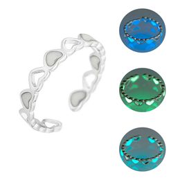 Adjustable Hollow Heart Luminous Ring Glow In Dark Silver Color Rings for Women Friends Party Gift Vintage Fashion Jewelry Ring w-01313