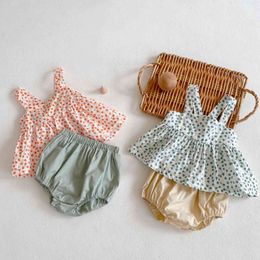 Summer New Infant Baby Boy Girl Soft Floral Pattern Camisole Tops +toddler Kid Solid Loose Pant 2pcs Children's Clothes Set 210413