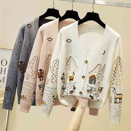 autumn sweater cartoon print lazy wind fashion outer wear cardigan jacket women 210520