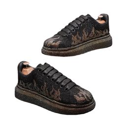 2022 Luxury Designer New Rhinestone Charm Casual Shoes For Men Thick Bottom Flats Punk Rock Prom Loafers Male Walking Sneakers