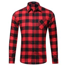 Flannel Plaid Shirt For Men100% Cotton Spring Autumn Casual Long Sleeve Shirts Soft Comfort Styles Brand Man US SIZE Oversize 210410