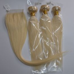 Peruvian 613# Blonde Body Wave Human hair Bundles With Lace Closure 4X4, Free DHL