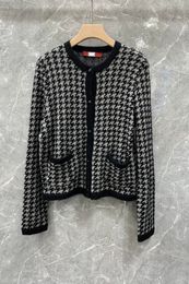 Houndstooth Loose Knitted Cardigan Womens Clothing Autumn European and American New Slimming Easy Matching Coat 9BB