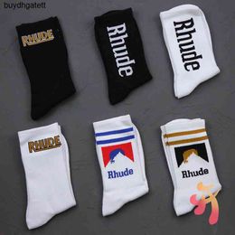 Rhude Simple Letter High Quality Cotton European American Street Trend Socks Men and Women Couple In-tubeyw40