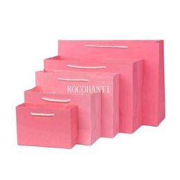 50X Custom Heavy Kraft Paper Bag Pink Color Christmas Shopping Paper Bag for Clothing Dress Gift Packaging Bags H1231