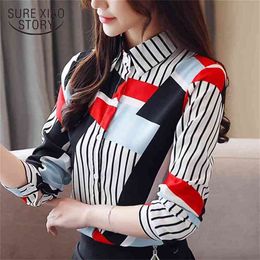 fashion women striped chiffon blouse shirts s tops and s long sleeve turn down collar office 3034 50 210506