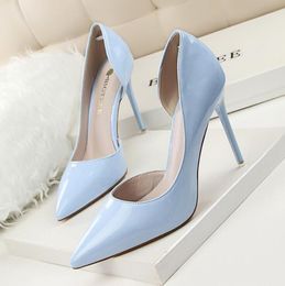 Fashion Stiletto High-heeled Women's Shoes Patent Leather Shallow Mouth Pointed Hollow Sexy High-heeled Shoes