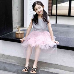 Girls Dress Summer Princess dress Kids Clothes Plaid Sleeve top with Tutu For 4-13 Year 210429
