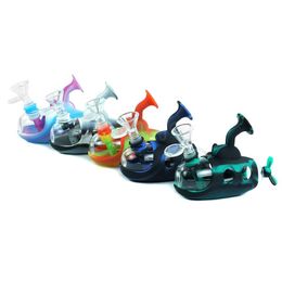 Novel Submarine Shape Hookahs Tobacco Smoking Pipes Unbreakable Silicone Water Bongs Glass Filter Bowls DHL