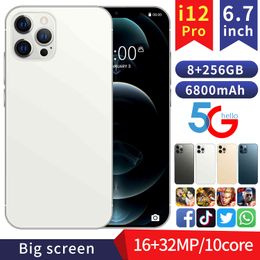 Global Version 6.7'' FHD i12Pro Phone 8GB 128GB/256GB MTK6889 Deca Core Display Smartphone 6800mAh Fast Charge 32MP Three Camera