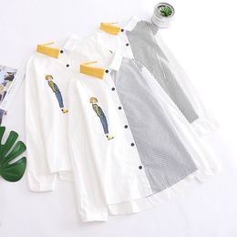 H.SA Women Blouse and Patchwork Neck Striped Long Sleeve Button Up Casual Street Tops Spring Cute Shirts 210417