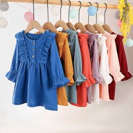 Linen Dress Ropa Ni?a Kids Wear Kawaii Princesa Children Clothes Girl Blue Kleid Vestidos Casuales Disfraz 2 a?os Ruffle Top Q0716