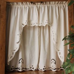 Short Coffee Curtain Retro Hollow Hem Wear Pole Triangular Curtains for Bar Kitchen Cabinet Door and Window 210712