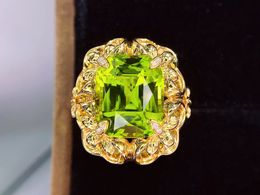 HJY Fine Schmuck 18 Karat Gold Echte Diamanten 100% Natürliche Grün Peridot 11.8ct Edelsteine ​​Weibliche Eheringe für Frauen Fine Ring