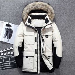 -40 degrees White Duck Down Jacket Men Thick Winter Big Fur Collar Warm Parka Waterproof Windproof Top Quality 211129