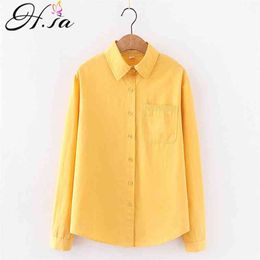 HSA Women Blouse Spring Solid Color Pure Cotton Colorful Shirt Turn Down Collar Design Female Clothes Outwear Tops 210430