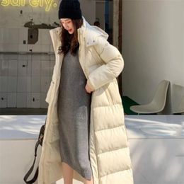 Hooded Winter Jacket Women Parka Warm Thick X-Long Down Cotton Coat Female Loose Oversize Outerwear 211018