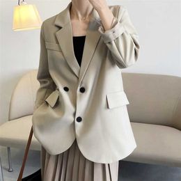 Oversized Black Blazer Female Spring Autumn Long Sleeve Drape Solid Color Women's Loose Silhouette Suit Jacket 211019