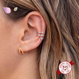 silver crystal hoop earrings UK - Sterling Silver Hoop Earrings For Women Small Simple Round Circle Huggies Crystal Jewelry Accessories & Huggie