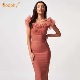 Autumn Sexy Square Neck Backless Chiffon Patchwork Bodycon Dress Elegant Women's Evening Party Pink Vestidos 210527