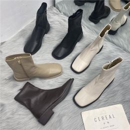 Boots Low Heel Bottes Square Head Elastic Women Shoes Chunky Selling Zipper Chaussure Femme