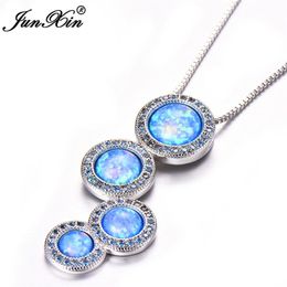 Pendant Necklaces Cute Women White Blue Opal Stone Necklace Big Silver Colour Chain Choker Fashion Year Jewellery Gifts