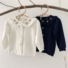 Baby Girls Embroider Cardigan Coats Fashion Children Outwear Coat Girls Long Sleeve Kids Knit Cardigan Coat 1-7Yrs 211106