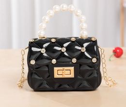 Mini borsa da donna Piccola borsa quadrata Borsa a tracolla portatile Borsa a catena portatile Ragazza PVC Jelly Pearl Crossbody Rhombus