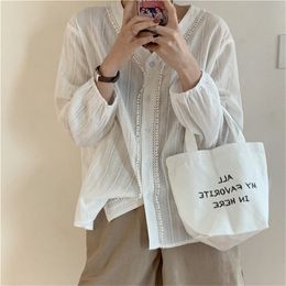White V-Neck Early-Spring Lace All Match Cardigans Gentle Blouses Chic Casual Puff Sleeves Streetwear Loose Shirts 210421
