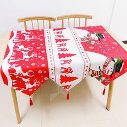 Christmas Table Runner 33*180cm/13*71 inch Polyester Cotton Dining Tables Wedding Party Snow Man Elk Floral Soft Tablecloth Decoration Gift