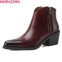 MORAZORA Big size 33-43 fashion women brand boots genuine leather boots square heels pointed toe autumn winter ankle boots 210506