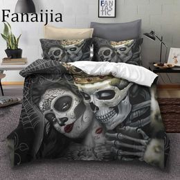 Fanaijia Sugar skull Bedding Sets king beauty kiss Duvet Cover Bed Set Bohemian Print Black Bedclothes queen size bedline 210615