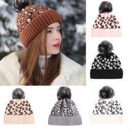 Leopard-print Woollen jacquard knit cap Wool cap